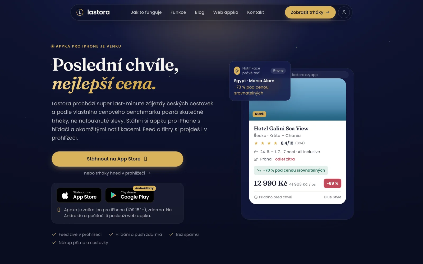 Web Lastora — hlídač last-minute zájezdů