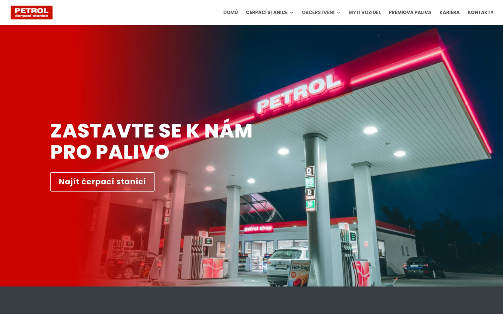 Web VS Petrol z roku 2023 — úvodní stránka sítě čerpacích stanic