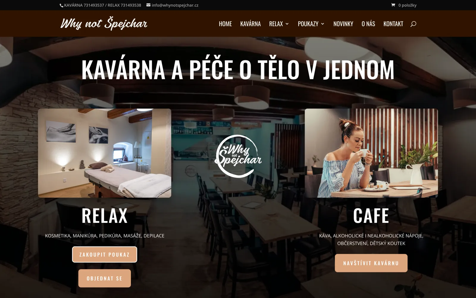 Web Why not Špejchar — kavárna a péče o tělo